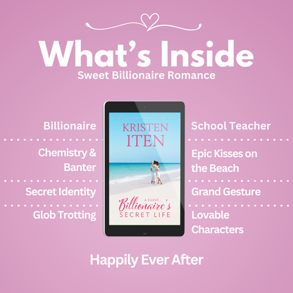 A Suave Billionaire's Secret Life. Tropes: Billionaire, Chemistry & banter, secret identity, glob trotting, school teacher, epic kisses on the beach, grand gesture, lovable characters.