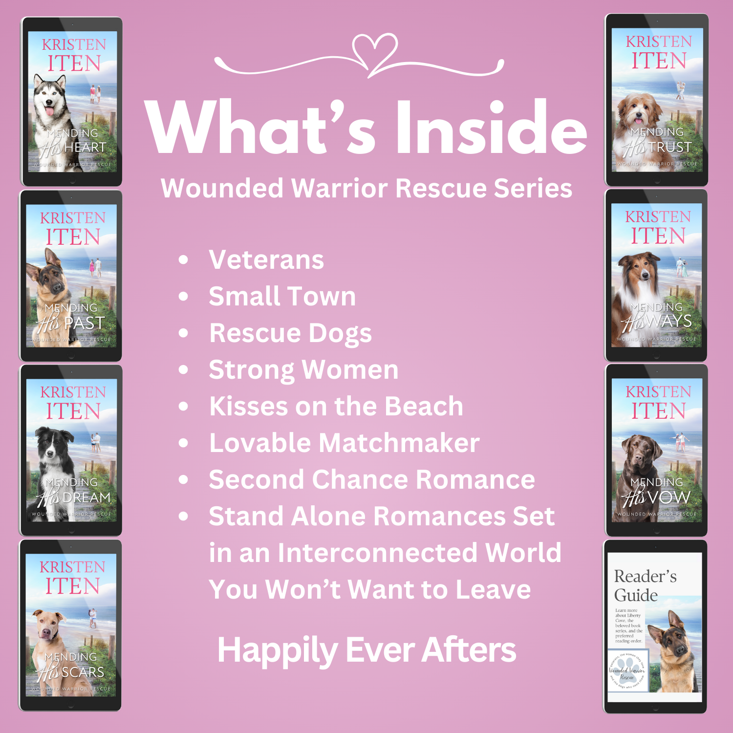 covers for the wounded warrior rescue. Tropes: veterans, small towns, strong women, kisses on the beach, lovable matchmaker, second chance romance, stand alone romances set in an interconnected world you won't want to leave.